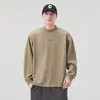 Camiseta de manga larga de alta gama estilo americano con forro polar para hombre, con cuello semi-alto, diseñada para abrigar en otoño, de color liso, estilo casual y simple