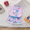 Pijama Feminino Verão Roupa de Bebê 2025 Novo Estilo Ocidental Crianças Grandes Verão Popular na Internet Manga Curta Shorts Conjunto de Duas Peças