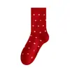 Calcetines rojos para mujer, calcetines cálidos de lana de media pantorrilla para el año zodiacal, calcetines rojo brillante, diseño lindo de dibujos animados, buena suerte, calcetines nuevos de Navidad