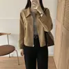 Chaqueta Corta de Ante Estilo Motero con Solapas de Manga Larga para Mujer, Nueva Colección Primavera-Otoño 2026, Estilo Coreano Chic