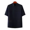 Traje Tang de Verano para Hombre, de Mediana Edad y Anciano, Conjunto Casual de Manga Corta, Estilo Chino de Algodón y Lino, Ropa Holgada para Abuelo