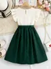 Vestido de Verano para Niñas de 4 a 8 Años, Elegante Vestido Blanco con Decoración Floral 3D y Moño Verde Oscuro, Comercio Transfronterizo