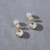 Brincos de Pino com Design de Nicho de Luxo Leve em Forma de Gota com Zircônia Incrustada em Metal Agulha de Prata S925 Brincos Simples Versáteis