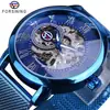 Nuevo Reloj Forsining para Hombre, Moderno, Casual, Clásico, Popular, Correa de Malla Azul, Reloj Mecánico Manual