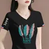 Camiseta de manga corta con excedente de comercio exterior transfronterizo para madres de mediana edad, top de verano para mujer, holgado y adelgazante
