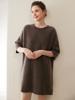 Suave y Ceroso~ Estilo Coreano Suéter 100% Cachemir Puro para Mujer Cuello Redondo Manga Tres Cuartos Longitud Media Vestido de Punto Holgado para Base