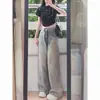 Jeans retro americanos de talla grande con dobladillo deshilachado para mujer, pantalones de verano, holgados y adelgazantes, pantalones rectos de pierna ancha, otros estilos