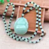 Collar de suéter largo y chic con colgante de vidrio imitación jade y colgante de amatista rosa de la suerte, estilo coreano para mujer, combinable