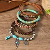 Set de 5 Piezas de Cuentas de Madera Nuevas, Turquesa de Arcilla Suave, Pulseras de Terciopelo Coreano para Hombres y Mujeres, Adecuado para el Uso Diario para Hombres y Mujeres