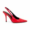 Sapatos de Salto Fino Abertos nas Costas de Tamanho Grande, Vermelhos, Estilo Europeu e Americano, Bico Fino, Venda Direta do Fabricante, Salto Alto de Couro Envernizado para Mulheres, 10cm
