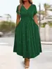 Vestido de verão novo 2026, brilhante, fashion, gola V, manga curta, acinturado, slim-fit, para mulheres, da Amazon, transfronteiriço, europeu e americano