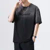 Camiseta de manga corta con estampado degradado pesado estilo americano para hombre, nuevo modelo 2026, corte holgado, camiseta fina de verano, tendencia al por mayor