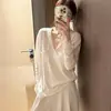 Cardigan de Linho Relaxado com Proteção Solar Estilo Old Money para Mulheres, Camiseta Casual de Manga Longa com Decote V Solta para o Verão