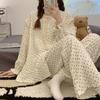 Pijama para Mujer Primavera y Otoño Algodón Tejido Burbuja Tela Arrugada Manga Larga Estilo Princesa de Dibujos Animados Se Puede Usar Fuera Ropa de Casa Conjunto de Dos Piezas