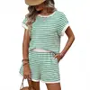 Nuevo Conjunto Casual de Dos Piezas de Moda Europea y Americana TK para Mujer Verano 2026 con Cuello Redondo, Mangas Cortas de Retazos y Pantalones Cortos