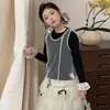 Conjunto de Falda de Pastel en Capas Estilo Hada Elegante Otoño Nueva Llegada para Niñas Camiseta Base de Manga Larga Chaleco Falda Corta Primavera/Otoño