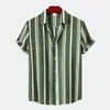 2026 Camisa de Verano de Manga Corta Suelta de Marca Independiente a Rayas para Hombre con Estampado Digital Nuevo Transfronterizo