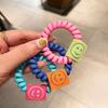Color fluorescente estilo coreano línea telefónica Anillo para el pelo etiqueta de tela cara sonriente color de contraste cuerda de cabeza colorida banda de cuero para el pelo de niña linda