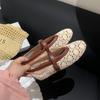 Nuevo Estilo Romántico Crochet Calado Patchwork Versátil Correa Delgada Mary Jane Zapatos Planos de Verano para Mujer