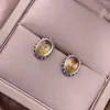 Brincos de cristal amarelo Prata S925 incrustada Prata retrô Simples e fashion para o dia a dia Mulheres Jóias de ouvido de cristal coloridas