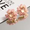 Plata 925 Lujo Ligero Sensación de Alta Gama Fresco Elegante Aretes Lolita Chica Dulce Redondo Flor de Resina Aretes de Botón