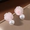 Novos brincos de camélia pérola romântica francesa de primavera, brincos femininos de luxo leve de nicho, brincos estilo de férias