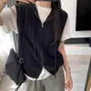 Suéter de Tricô com Capuz e Zíper Feminino Primavera e Outono Novo Estilo Casual Solto Colete Sem Mangas
