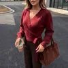 AliExpress Wish Suéter de Punto para Mujer Primavera/Otoño Estilo Europeo y Americano, Elegante Diseño de Tiras Cruzadas, Suéter de Punto Delgado de Manga Larga