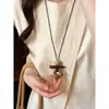 Estilo Old Money~Collar con Colgante Marrón Vintage para Mujer 2026 Nuevo Estilo Étnico Cadena Larga para Clavícula Accesorio