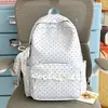 Mochila de renda azul claro com bolinhas, cheia de energia juvenil, adequada para meninas, leve para a escola e compras
