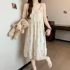 Pijama com Bojo para Mulheres, Camisola de Alcinha Fina de Algodão Nuvem para o Verão, Roupas de Casa Estilo Doce Princesa para Meninas que Podem Ser Usadas Fora