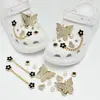 Corrente dourada girassol rosa compatível com Crocs luxo leve strass acessórios DIY flor de sapato decoração removível atacado fivela de sapato