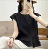 Camiseta Sin Mangas con Dobladillo Fruncido Estilo Artístico para Mujer 2026 Verano Cuello Redondo Holgada Adelgazante Versátil Top A11977