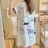 Pijama de nuevo estilo para mujer, verano, manga corta, fino, dibujos animados, lindo, holgado, camisón, vestido holgado de longitud media, ropa para casa, transmisión en vivo