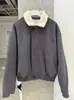 Abrigo de lana para mujer Dongdaemun Corea, holgado, con cremallera, solapa y diseño de bloques de color, cálido y versátil, top de lana 19307