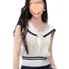 Suéter Ombro a Ombro Garota Quente Novo Design de Nicho Doce Emagrecimento Gola Marinho Colete Tricotado Colete Tendência Feminina