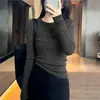 Camiseta básica de lã fina com gola redonda, estilo francês, caimento justo, para outono e inverno, suéter de tricô fino com gola baixa