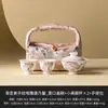 Juego de Té de Viaje Kung Fu Clavel Tallado Pintado a Mano de Fábrica con un Tazón y Dos Tazas Taza de Té con Tapa Portátil para Exteriores