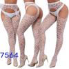 Meia-calça de renda transparente com abertura no entrepernas, alça fina, seda preta, rede sexy, antiderrapante, peça única com cinta-liga popular nova na Europa e América para mulheres