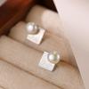 Pendientes de Plata S925 con Perlas de Agua Dulce para Mujer, Pendientes Cuadrados Geométricos de Diseño Exclusivo, Elegante Estilo Nuevo, Versátiles para el Trabajo y el Uso Diario