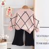 [Jin Yong Xiong] Conjunto de Suéter de Tricô de Duas Peças Outono Tesouro Feminino Calças Flare Suéter com Laço