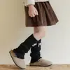Nuevos Calcetines hasta la pantorrilla para Niñas, Calentadores de Piernas Cálidos de Otoño e Invierno con Moño, Calcetines Gruesos de Punto, Calcetines Holgados