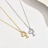 Colar Transfronteiriço de Aço Inoxidável Leve de Luxo, Corrente para Clavícula Geométrica Personalizada com Zircônia Incrustada, Coroa Amor