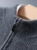 Novo Colete de Lã Cashmere Moda Masculina Comutador Casual Top de Lã Cor Sólida Versátil Tricotado com Zíper Colete sem Mangas