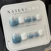 [Unhas dos pés usam armadura] novo patch de unha verão aquamarine lantejoulas branco manicure unhas dos pés acabadas