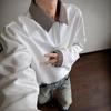 Moletom Branco com Patchwork Pied-de-Poule Americano Masculino Outono Estilo Old Money Camisa Polo de Manga Longa Camiseta Pesada com Gola