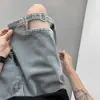 Pantalones Cortos de Mezclilla Rasgados Negros para Hombre Verano Estilo Americano High Street Vibe Diseño con Sentido de la Moda Pantalones de Nicho Sueltos