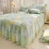 Estilo Princesa Coreana Pieza Única Ribete de Encaje Edredón Faldón de Cama Juego de Tres Piezas Cubrecama Engrosado Antideslizante con Borde de Falda Faldón de Cama