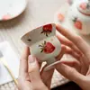 Juego de té de kung fu de cerámica pintado a mano bajo vidriado Miyan con fresas, para uso doméstico, tetera de uso personal, gaiwan, colección de tazas de maestro