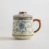 Taza de té de cerámica Ru kiln azul y blanco, taza de agua de la dinastía Song con tapa, taza de agua para té, taza para preparar té doméstico, taza de té Gongfu, regalo